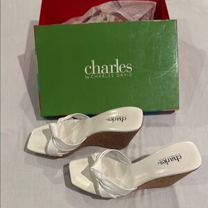 Charles by Charles David White and Brown Wedge Shoes